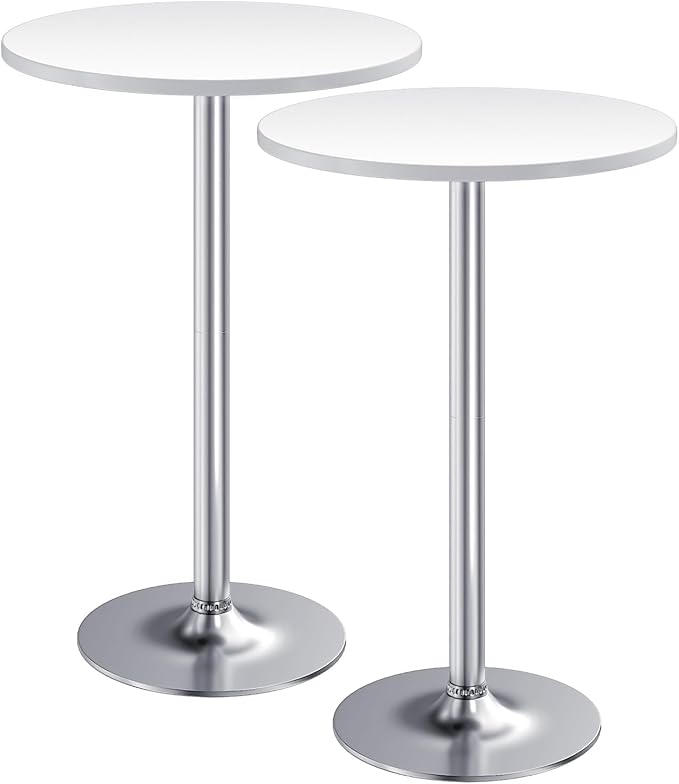 Furmax Bistro Pub Table Round Bar Height Cocktail Table for Home Bar, Small Round Bar Tables for Party, Dining Room, Living Room and Wedding, Metal Base MDF Top Obsidian, 40.6 Inch Height (2, White-2)