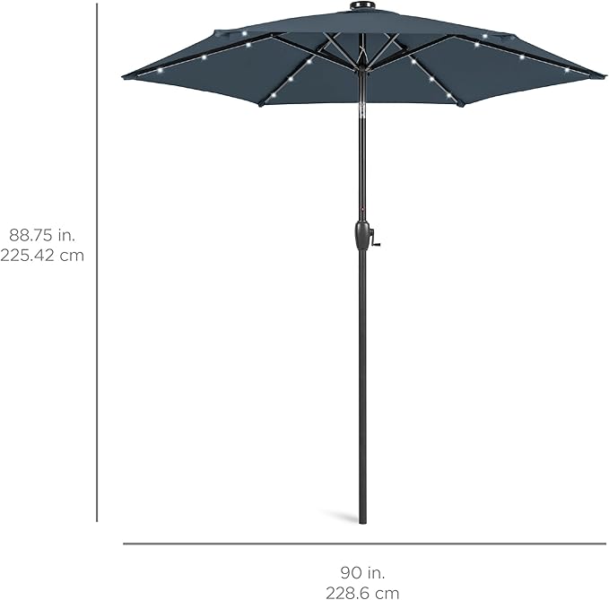 Best Choice Products 7.5ft Outdoor Solar Market Table Patio Umbrella for Deck, Pool w/Tilt, Crank, LED Lights - Slate Blue
