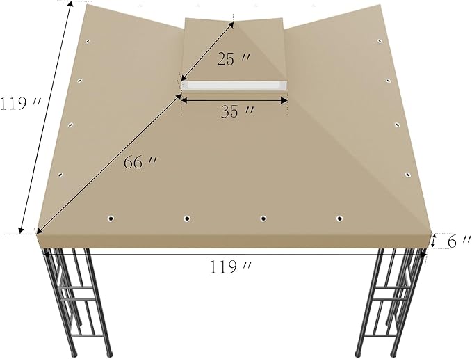 Sumfaller 10x10 FT Gazebo Replacement Canopy Top Cover Double Tiered Canopy Top Cover for Outdoor BBQ Roof Cover Grill Shelter (Brown)