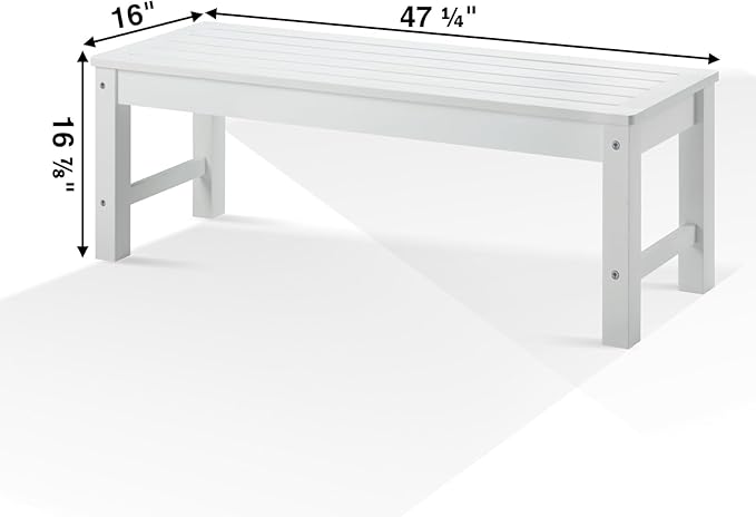 Psilvam Outdoor Bench, Two Person Poly Lumber Porch Bench, Weatherproof Garden Bench That Never Rot and Fade, All-Weather Patio Bench Suit for Garden, Porch, and Park (White)