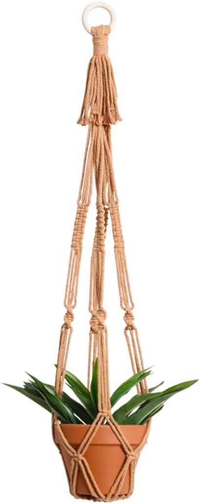 Artilady Plant Hanger Indoor Macrame Hanging Planters for Plants Holder Boho Brown Basket No Tassels Farmhouse Rustic Window Wall Decor (Brown Planter-1pcs)