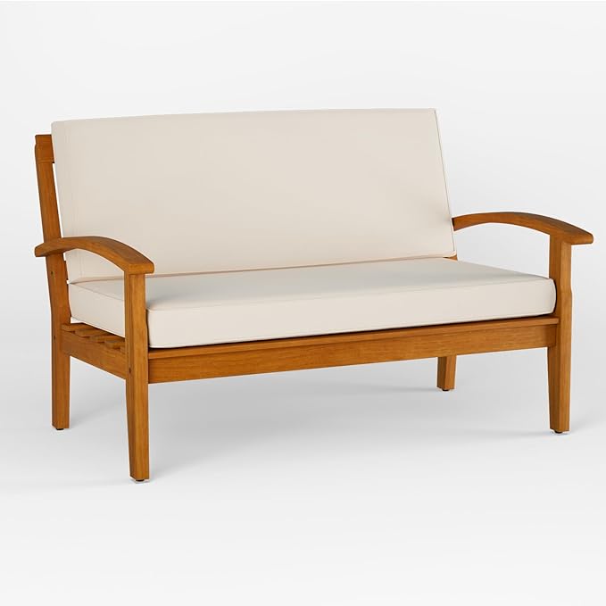 IDZO Laurent 800lbs Capacity Acacia Outdoor Loveseat, FSC Certified 2 Seater Patio Sofa with 3.9in Thick Cushions, Teak Finish Porch Couch for Garden Backyard