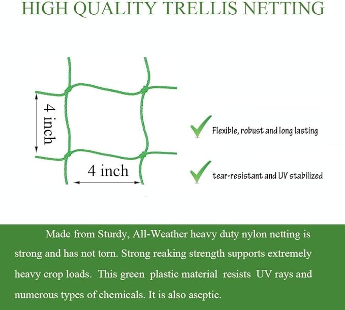 Trellis Netting for Climbing Plants - Heavy Duty Garden Trellis Netting for Cucumber, Vine, Fruits & Vegetables Tomato Plants Trellis Net, Climbing Vining Plants (2-Pack 16.4' x 6.6'Ft)