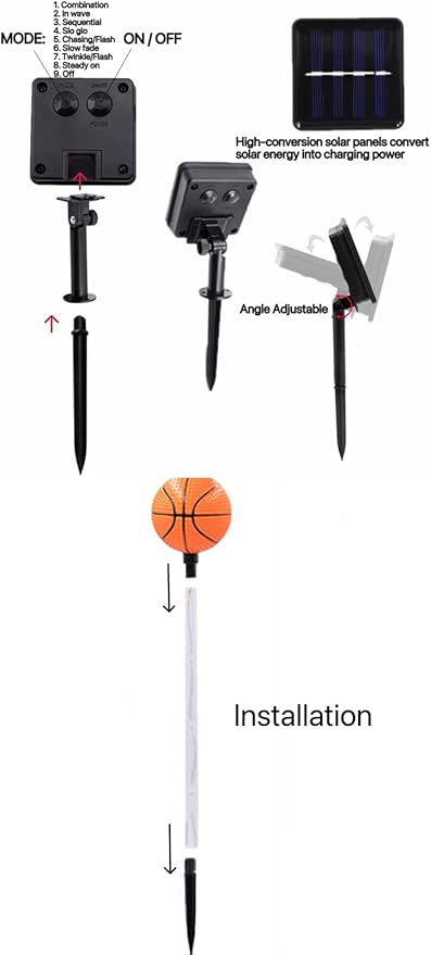 Solar Lights Outdoor, Basketball Theme LED Stake Light for Garden Yard Pathway Patio Walkway Landscape Decoration