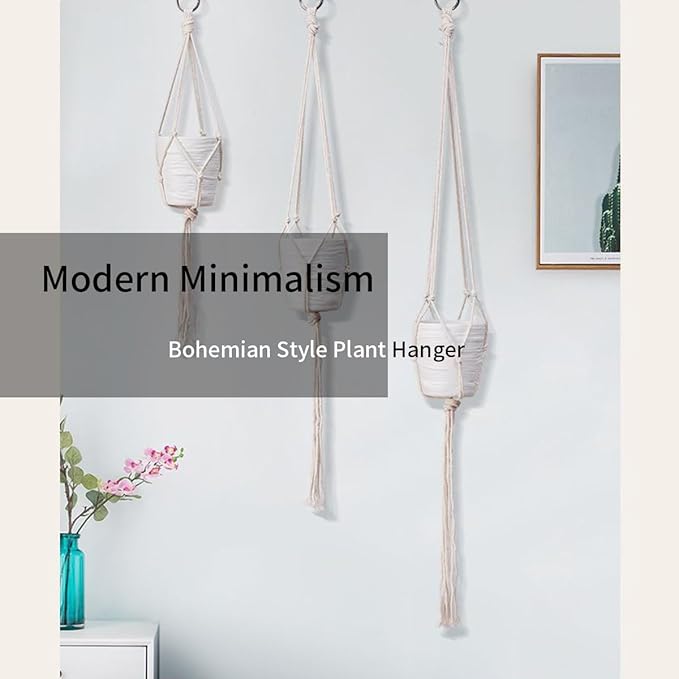 6 Pack Macrame Plant Hanger, Indoor Hanging Plants Holder, 3 Sizes 39"/31"/23", Outdoor Boho Home Decor Hanging Baskets, (POTS NOT Included)