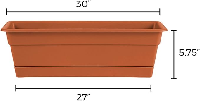 Bloem Dura Cotta Window Box Planter: 30" - Terra Cotta - Large Box with Tray, Weatherproof Resin Box, Removable Tray for Indoor & Outdoor Use, Gardening, 4 Gallon Capacity