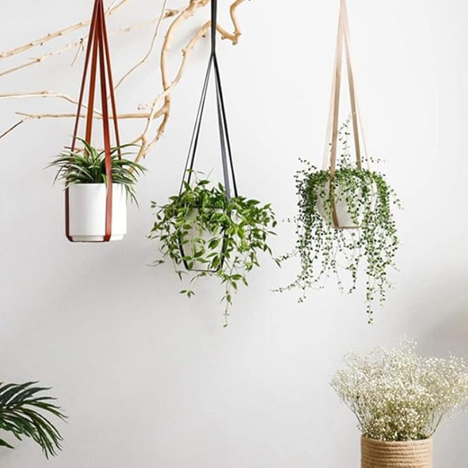 Plant Hangers PU Leather 2Pcs Hanging Planters for Indoor and Outdoor for Wall Decor, Modern Minimalist Home Decoration for Plants Lovers Leather Rope (Plant and Pot Not Included) (Coffee)