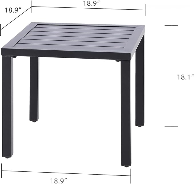 PHI VILLA Outdoor Patio Side Table Set of 2, 19" Small Black Metal Square End Table, Outside Coffee Bistro Table for Porch, Deck, Balcony, Indoor