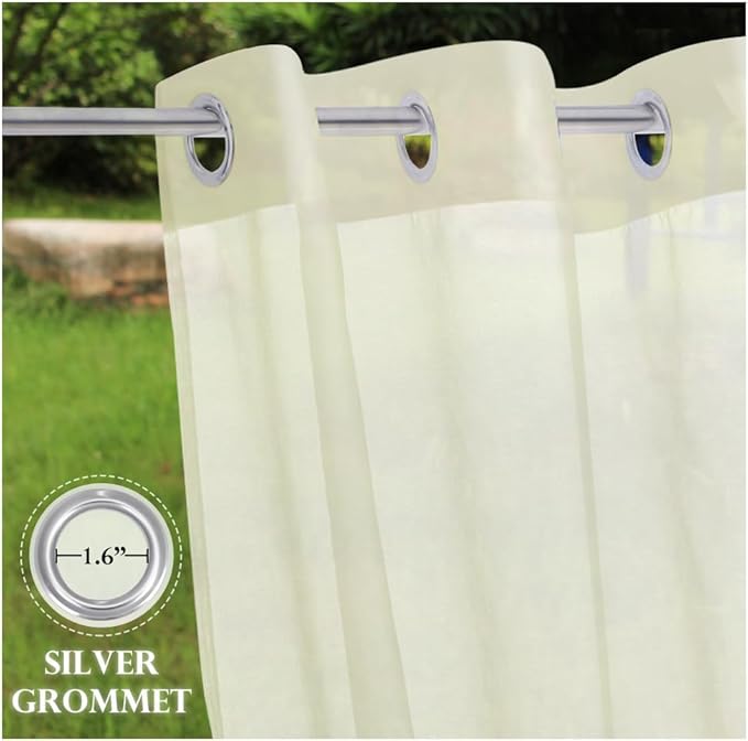 RYB HOME Sheer Curtains Outdoor - Linen Look Translucent Drapes Waterproof, Light Filtering Quick Dry Sheers for Exterior Patio Porch Wedding, 54" Wide by 96" Long, 2 Panels, Light Beige