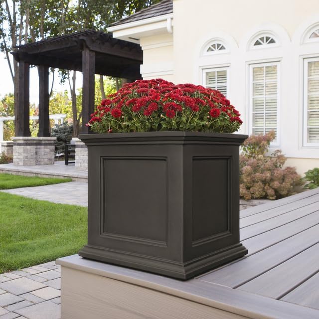 Mayne Fairfield 20-Inch Square Planter – Self-Watering, Weather-Resistant Planter for Flowers – Durable Outdoor Design for Patio, Porch, or Entryway, Espresso