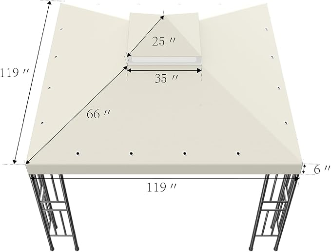 Sumfaller 10x10 FT Gazebo Replacement Canopy Top Cover Double Tiered Canopy Top Cover for Patio Garden Outdoor BBQ Roof Cover Grill Shelter (Beige)