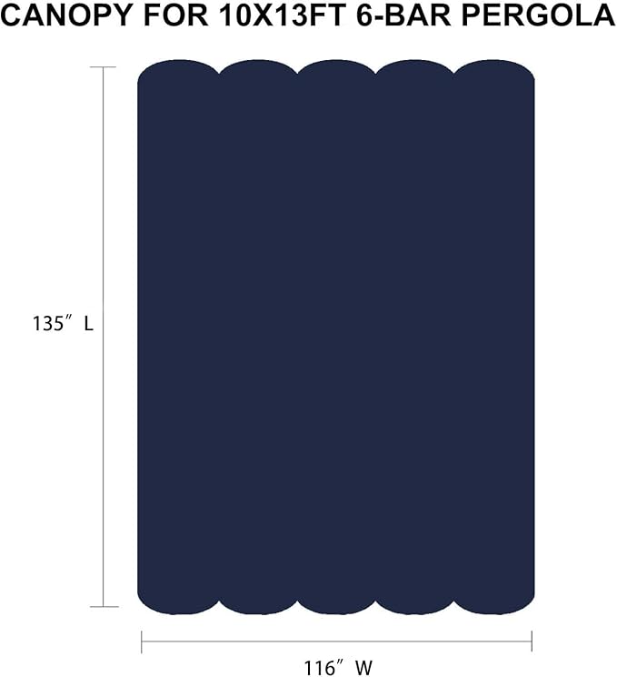 Pergola Shade Cover Replacement Canopy Top Compatible with 10 X 13 ft 6-Bar Pergola Frames - Navy Blue (Canopy Size 116" W x 135" L, Canopy Top Only)