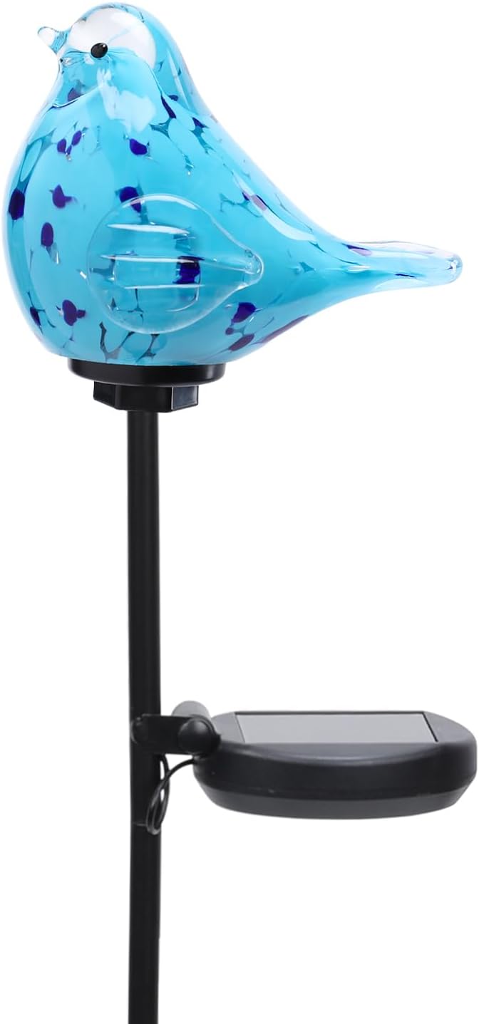 Bshine Solar Garden Decoration Outdoor Bluebird Lights, Hand Blown Glass Waterproof Solar Light Stake Decorate Paths, Pathways, Lawns and Yards Art for Mom Gifts