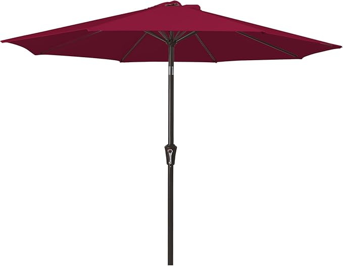 MEWAY 9ft Patio Umbrella Outdoor Table Umbrellas with Push Button Tilt and Crank, Market Umbrella 8 Sturdy Ribs for Deck, Garden, Pool and Backyard, Dark Red