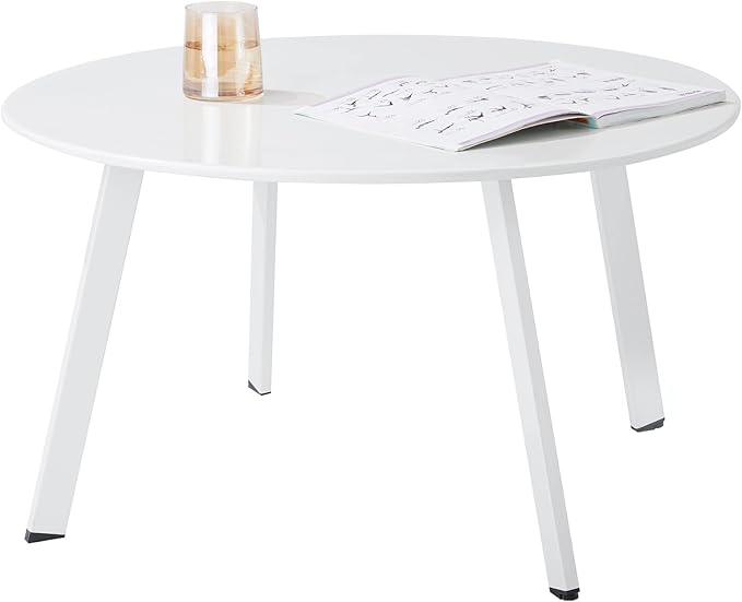 Patio Round Table - Metal Outdoor Coffee Table, Weather Resistant, Anti-Rust - White