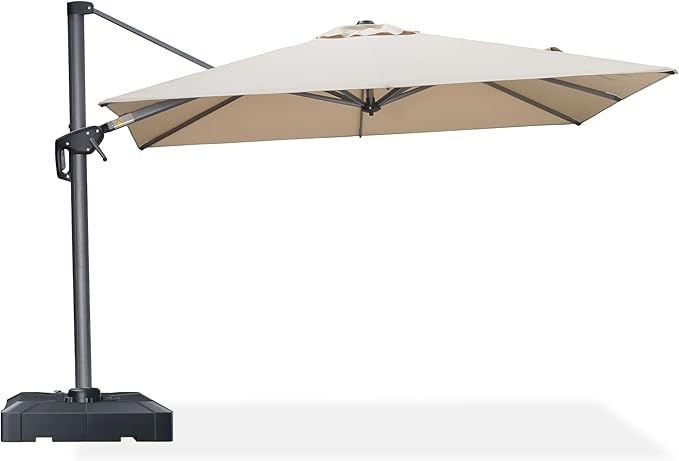 PURPLE LEAF 8' X 8' Patio Umbrella for Pool 7' High Offset Outdoor Cantilever Umbrella Swimming Pool Umbrella with 360°Rotation for Poolside Beige