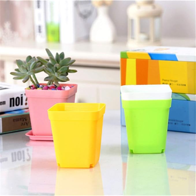 24 Pack 3inch Multi Color Square Plastic Plant Pots,Seedling Nursery Transplanting Planter Container Indoor Outdoor for Your Room,Garden Office and Balcony Decor