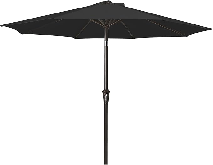 MEWAY 9ft Patio Umbrella Outdoor Table Umbrellas with Push Button Tilt and Crank, Market Umbrella 8 Sturdy Ribs for Deck, Garden, Pool and Backyard, Black