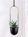 Metal Hanging Planter for Indoor Outdoor Plants Wall and Ceiling Hanging Flower Pot Plant Holder for Succulent Vines Ferns, Height Adjustable Modern Minimalist Room Decor(Black)