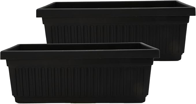 The HC Companies 18 Inch Venetian Window Planter Box with Drainage Plug, Lightweight UV-Resistant Plastic Indoor & Outdoor Planters, 2-Pack Flower Box for Garden & Home Decor, Black