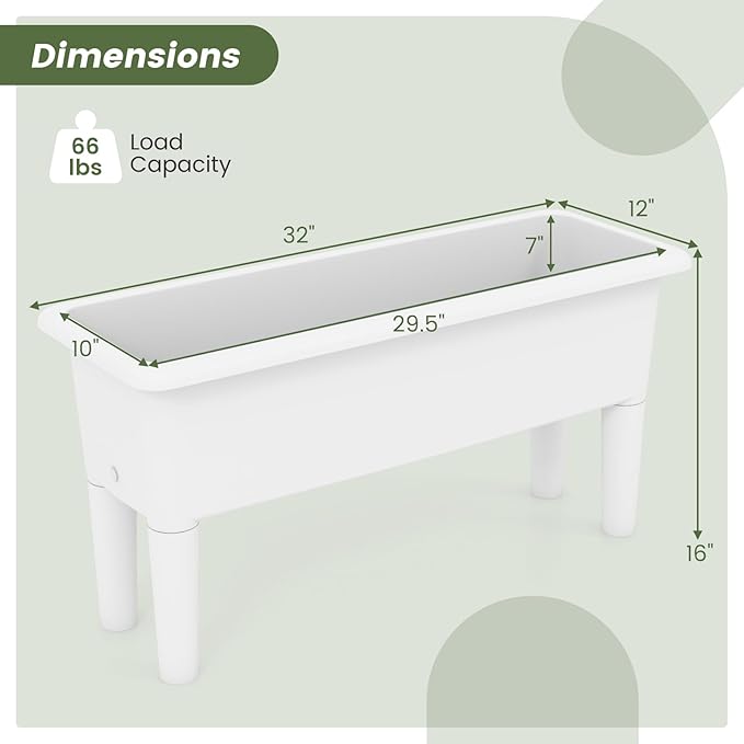 Giantex Raised Garden Beds Outdoor Set of 2, Self-Watering Planter Box with Detachable Legs & Drainage Hole, Outdoor Raised Container for Vegetable Fruit Herbs, 31.5”Lx12”Wx16”H, Easy Assembly (White)