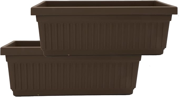 The HC Companies 30 Inch Venetian Window Planter Box with Drainage Plug, Lightweight UV-Resistant Plastic Indoor & Outdoor Planters, 2-Pack Flower Box for Garden & Home Decor, Chocolate