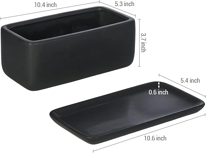 MyGift 10 Inch Matte Black Ceramic Indoor Plant Pot Succulent Planter, Decorative Flower Planter with Drainage Hole and Removable Tray