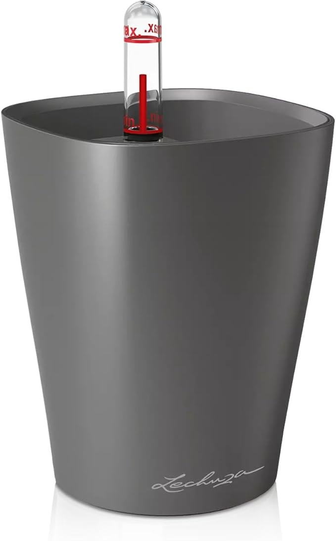 Lechuza MINI-DELTINI Charcoal Metallic, Self-Watering Small Indoor Planter, H5.1 L3.9 W3.9 in