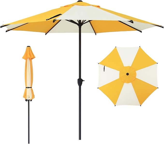 Abba Patio 9FT Lyon Outdoor Patio Umbrella Outdoor Table Umbrella with Crank Market Umbrella 8 Sturdy Ribs UV Protection Waterproof and Push Button Tilt for Garden Deck Backyard Pool,Yellow & Cream