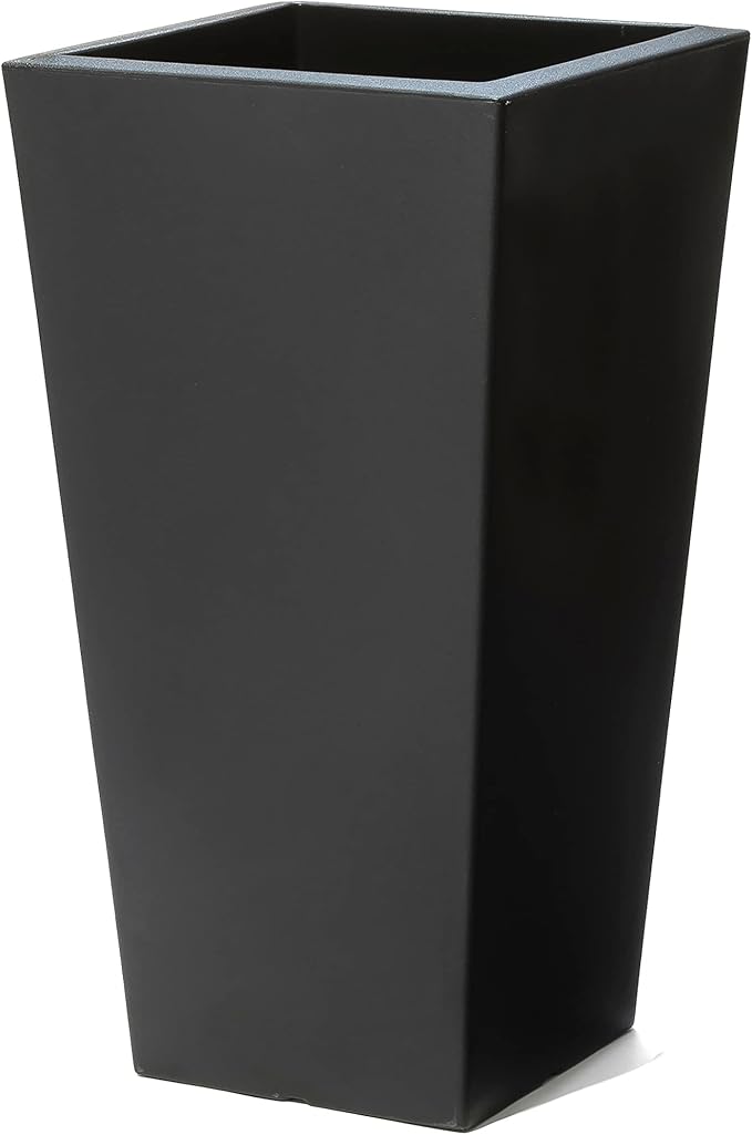 Step2 Tremont Tall Square Tapered Planter, Large Planters for Outdoor Plants, Gardening and Flower Pot for Patio or Porch, Efficient Drainage, Durable Plastic, Onyx Black, 2-Pack