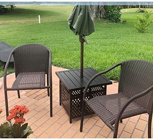 PHI VILLA Outdoor Patio Side Table Set of 2, 22" Small Black Metal Square End Table with Umbrella Hole, Outside Coffee Bistro Table for Porch, Deck, Balcony, Indoor