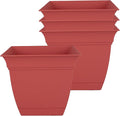 The HC Companies 6 Inch Eclipse Square Planter Pots with Drainage Holes & Attached Saucer, Lightweight UV-Resistant Plastic Indoor Outdoor Planters, 4-Pack Flower Pots for Garden & Home Decor, Rose