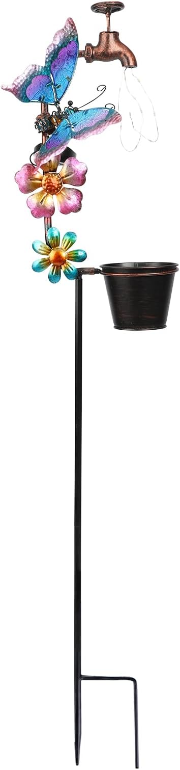 Afirst Solar Outdoor Lights Decorative - Solar Decorative Butterfly Lights Faucet Shaped Twinkling Light Garden Stake Decorations for Pathway Lawn Patio Courtyard Backyard