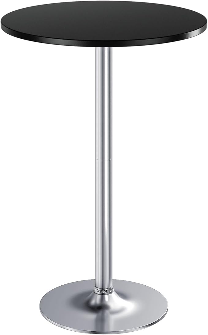 Furmax Bistro Pub Table Round Bar Height Cocktail Table for Home Bar, Small Round Bar Tables for Party, Dining Room, Living Room and Wedding, Metal Base MDF Top Obsidian, 40.6 Inch Height (1, Black-2)