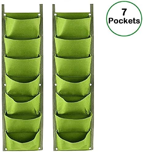 LITLANDSTAR Hanging Planter Bags, 2 Pack 7 Pocket Hanging Vertical Wall Planter Planting Grow Bags Outdoor Indoor Gardening Vertical Greening Flower Container, Planting Bags Storage Bags(Green)