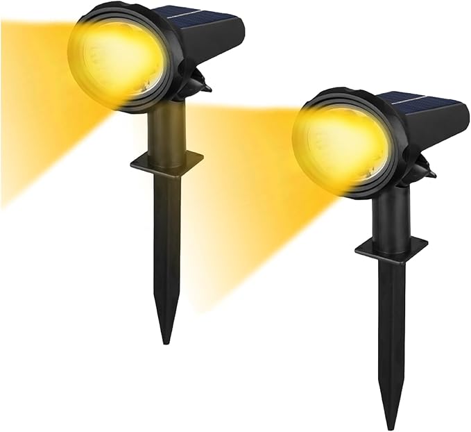 Solar Spot Lights Outdoor，Solar Lights Outdoor Waterproof IP68，Dark Sensing Auto On/Off，Suitable for Garden, Corridor Landscape Lighting and Flag Lighting (Warm White, 2-Pack)