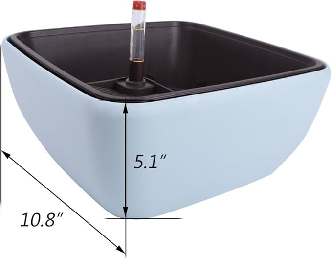 Vencer 10.8 Inch Plastic Square Self Watering Planter,Water Indicator,Modern Decorative Planter Pot for All House Plants Flowers,Herbs,Vegetables,Tropical,Blue,VF-049B