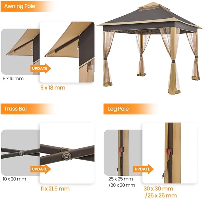 Yaheetech 11x11 Pop Up Gazebo Outdoor Canopy Shelter, Instant Patio Gazebo Sun Shade Canopy Tent with 4 Sandbags, 2 Tiers Roof & Mesh Netting for Lawn, Garden, Backyard & Deck, Brown