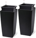 30 Inch Tall Self Watering Planters Set of 2, Outdoor Plant Pots with Automatic Watering System, Water Level Monitor, Drainage, Wheels & Inner Bucket, for Front Porch & Indoor Plants Black