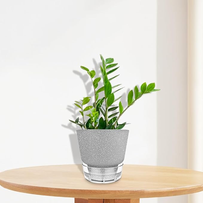 Plant Pots - 6" Orchid Pot, 5 Pack Orchid Pots with Holes - Self Watering Pots for Indoor Plants - Plant Pots with Drainage Hole and Tray Saucer (Frosted Gray)