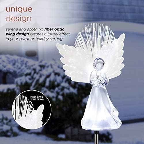 Alpine Corporation 37”H Outdoor Solar Angel Garden Stakes with Fiber Optic Wings and LED Lights (Set of 2)