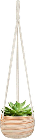 Mkono Ceramic Hanging Planter Macrame Plant Holder 5 Inch Cute Succulent Cactus Pot with Cotton Rope Hanger for Indoor Outdoor Decor, 1 Pack