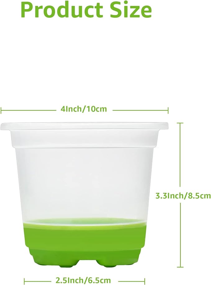 MIXC Thickened Clear Nursery Pots with Silicone Base for Easy Transplant 30 Packs 4 Inch, Transparent Plant Pot Reusable Seedling Pots for Vegetable Propagation, Root Cutting, Seed Starting, Green