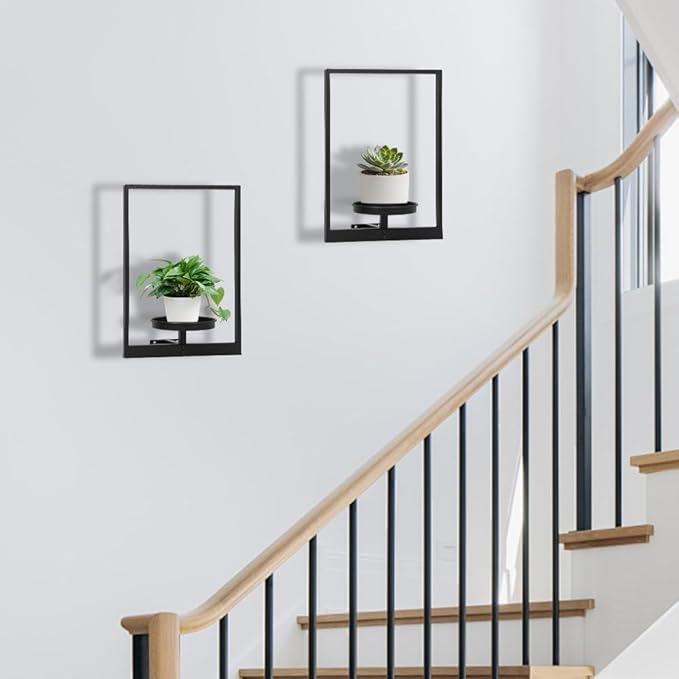Wall Plant Holder Window Plant Shelves Set of 2, Wall Planters for Indoor Plants - Premium Metal Hanging Plant Holder for Indoor Outdoor Decor