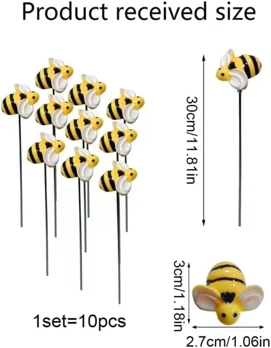 20pcs Bee Garden Stakes, Resin Bumblebee Yard Decor for Flower Pots - Spring Summer Outdoor Decoration, Durable Garden Stakes for Flower Beds & Lawn (20pcs)