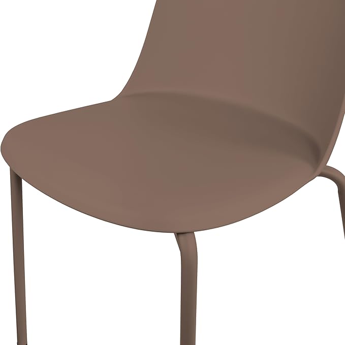 2xhome Set of 4 Modern Stackable Armless Dining Chairs | Plastic Shell Seat with Metal Legs | Indoor or Outdoor Use | Home Kitchen Patio, Brown