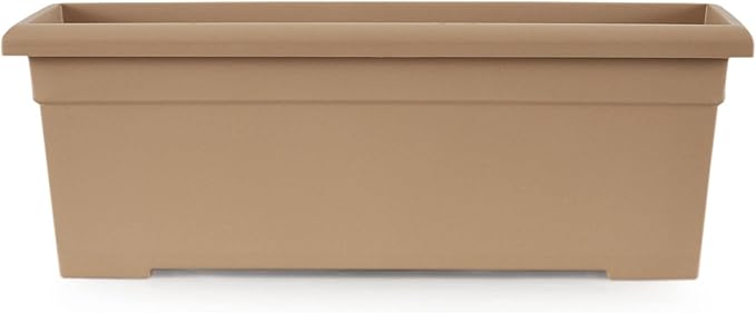 The HC Companies 28 Inch Romana Planter Box with Drainage Plug, Lightweight UV-Resistant Plastic Outdoor Planters, 1-Pack Flower Box for Garden, Patio, Balcony, and Fence, Sandstone