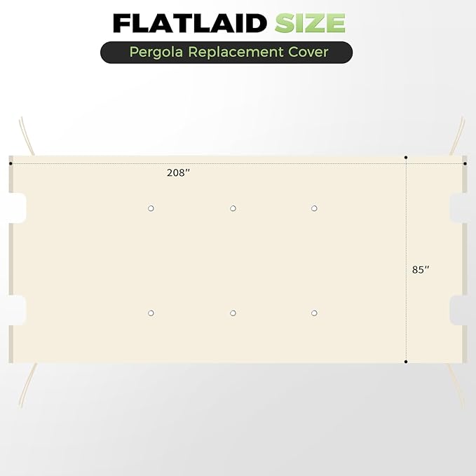 85'' x 208'' Universal Pergola Replacement Cover for Doubleton Steel Pergola L-PG080PST, Waterproof Sunshade Canopy Top for Patio Gazebo, Deck, Porch, Yard, Outdoor Cover Only (Beige)