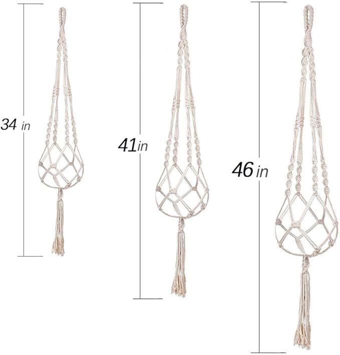 MIPON 3 Pack Macrame Plant Hanger Indoor Hanging Planter Holder with 3 Hooks, 46"/41"/34" Size for Boho Home Decor, Ivory (Pots Not Included)