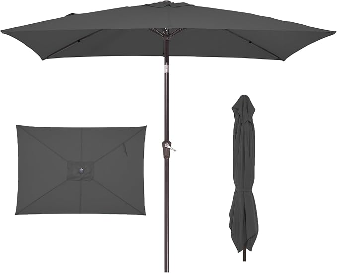 JEAREY 6.5x10 ft Rectangular Patio Umbrellas Rectangle Outdoor Umbrella with Push Button Tilt and Crank, Market Table Umbrella 6 Sturdy Ribs UV Protection for Poolside Garden Backyard Deck, Gray